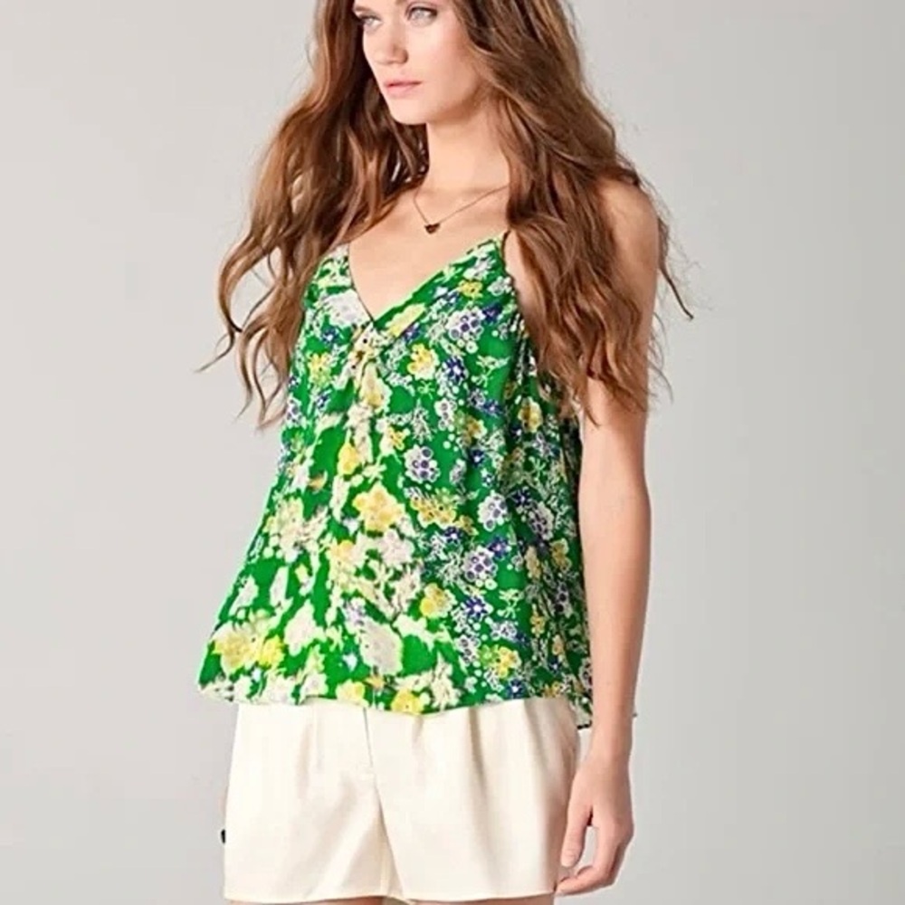 Rebeccaâ Taylor Green Floral Silk Blouse Womens Size 0 Sleeveless Cami Top